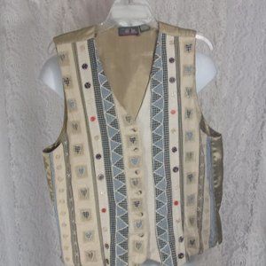New York Style Patchwork Vest Beige Blue Gold NWOT Size L
